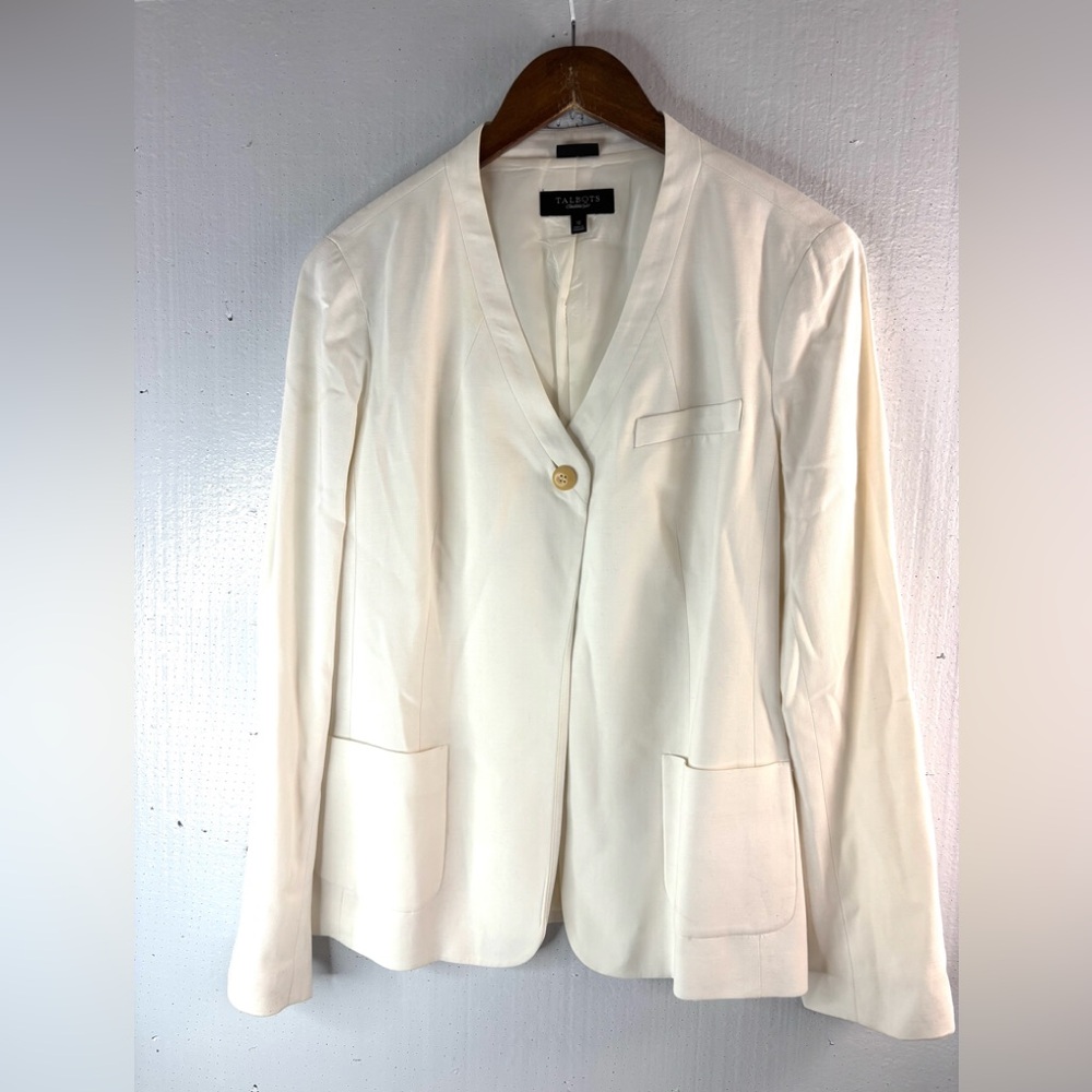 Talbots 12 Sharp Off-White Pocketed Single Front … - image 1